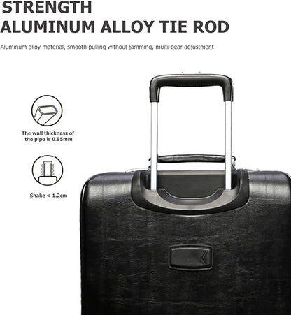 feilario Business Spinner Wheels Luggage PVC Leather Waterproof Carry-On Suitcase Aluminum Alloy Handle Soft Shell Luggage with TSA Lock (Black, 20in)