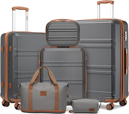 Kono Suitcase Set 3 Piece Luggage Set Expandable(only 28") PC+ABS Carry On Hardside Luggage with TSA Lock Spinner Wheels (Apricot Grey, 6 piece set)