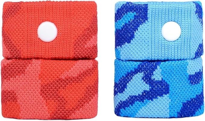 P6 Motion Sickness Bands for Adults Wristbands for Anti Nausea Sea Cruise Travel Car Pregnancy Morning Sickness All-Natural Non Drowsy Relief Acupressure Treatment (2 Pack, Red - Blue)