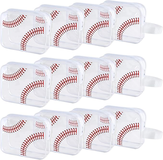 12 PCS Baseball Cosmetic Bags Baseball Gift Accessories Bags Goodie Snack Makeup Pouch Bag Waterproof Clear PVC Travel Bag with Zipper for Girls Valentine Team Gifts Player Sport Party Favors