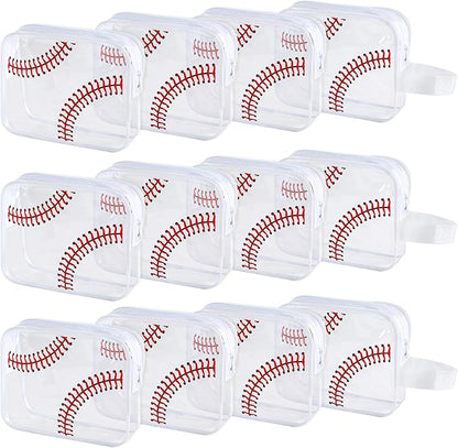 12 PCS Baseball Cosmetic Bags Baseball Gift Accessories Bags Goodie Snack Makeup Pouch Bag Waterproof Clear PVC Travel Bag with Zipper for Girls Valentine Team Gifts Player Sport Party Favors