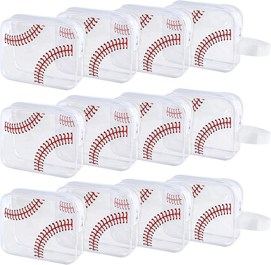 12 PCS Baseball Cosmetic Bags Baseball Gift Accessories Bags Goodie Snack Makeup Pouch Bag Waterproof Clear PVC Travel Bag with Zipper for Girls Valentine Team Gifts Player Sport Party Favors