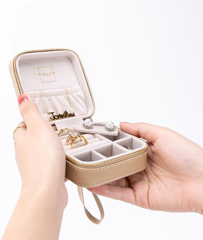 Angelina's Palace Personalized Jewelry Case with Name Engraved,Custom Leather Travel Jewelry Organizer Box for Rings,Earrings,Necklaces,Birthday Bridesmaid Gift For Women