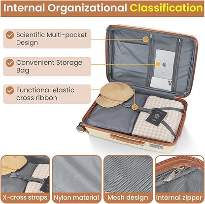 Merax Luggage Set 4 Piece Suitcase with Case Expandable Spinner Wheels Hardshell Airplane Approved Luggage Sets,Apricot Cream,14/20/24/28