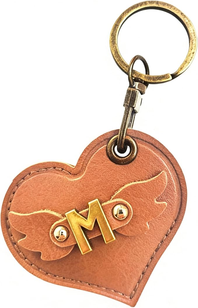 Initial Letter Leather Alphabet Keychain Holder Case Compatible with AirTag,Cute Protective Air Tag Cover with Bronze Keyring,Anti-Scratch Finder GPS Tracker Case for Pets Keys Wallet Luggage(M)