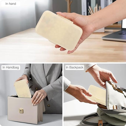 FYY Weekly Pill Organizer with Labels,8 Compartments Travel Daily Pill Case Airtight Moistureproof Large Pill Box to Hold Vitamins, Fish Oil, Supplements,Cotton Swab and Bandages-Beige