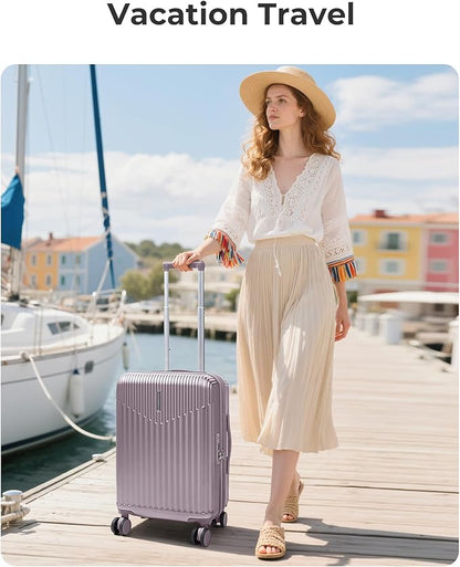 BAGSMART Carry On Luggage 22x14x9 Airline Approved with Spinner Wheels,100% PC Hardside Expandable Luggage with TSA Lock for Trips, 20 Inch Rolling Suitcases for Men Women,Purple