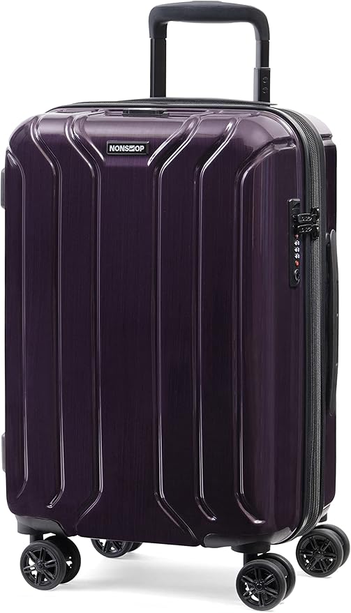 NONSTOP New York Elite Luggage Expandable Lightweight Spinner Wheels hard side shell Travel Suitcase Set, TSA Lock, Double USB Port, 3 packing cubes, Plum, 3-piece Set (20/24/28)
