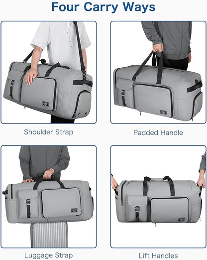 120L Travel Duffle Bag for Men and Women, Urtala 34” Large Duffle Bag for Traveling with Shoes Compartment, Foldable Travel Duffel Bags, Waterproof and Tear Resistant (Gray)