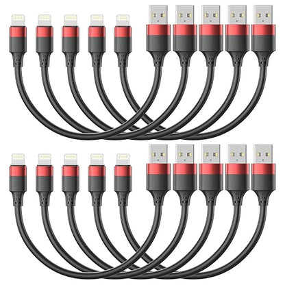 1ft Short iPhone Charger Cable 10 Pack Bulk, Multipack USB A to Lightning Cord 12 inch, Small iPhone Charging Cable for Fast Charging Station Compatible with iPhone 14 13 12 11 Pro Max 8 iPod