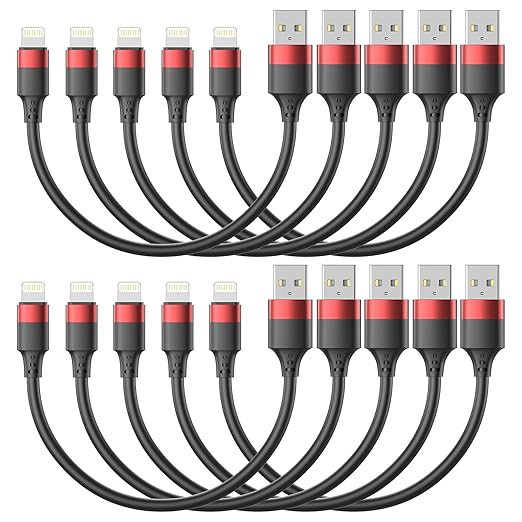 1ft Short iPhone Charger Cable 10 Pack Bulk, Multipack USB A to Lightning Cord 12 inch, Small iPhone Charging Cable for Fast Charging Station Compatible with iPhone 14 13 12 11 Pro Max 8 iPod
