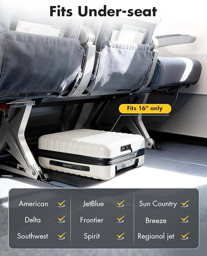 Lekesky 16 Inch Underseat Carry On Luggage Airline Approved, Small Hard Shell Suitcase with TSA Lock Spinner Wheels, Lightweight Personal Item Carry-On for Travel, Beige