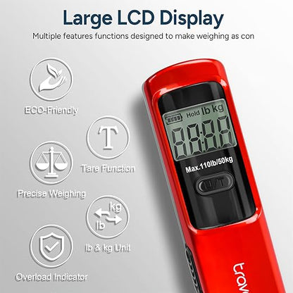 Battery-Free Luggage Scale, Suitcase Scale for Travel, 110 lbs/50 kg, Portable Handheld Weight Scale, No Batteries Needed