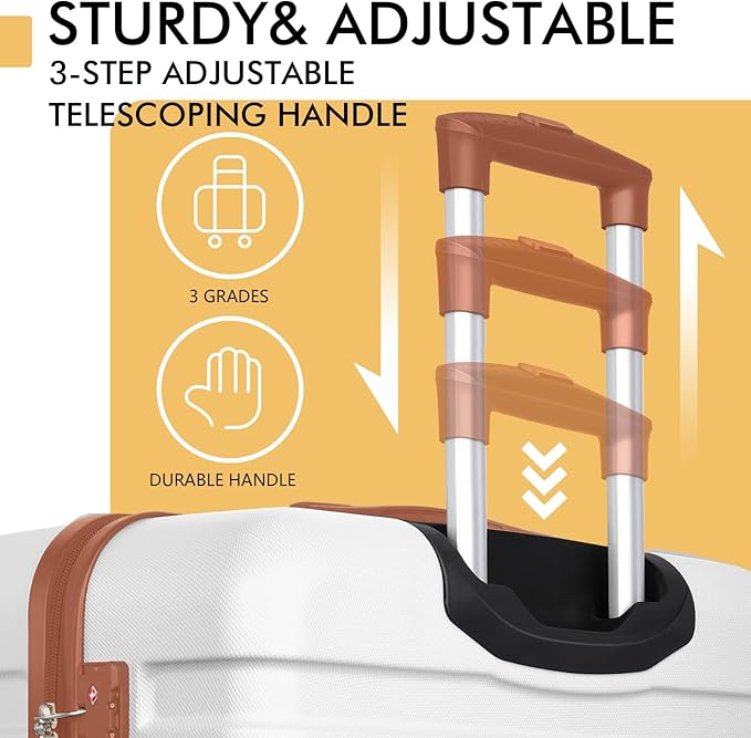 AnyZip Luggage PC ABS Hardside Lightweight Suitcase with 4 Universal Wheels TSA Lock Checked-Medium 24 Inch White Brown