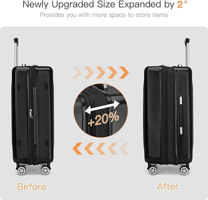 Kono Lightweight 28 Inch Expandable Luggage with Quiet Spinner Wheels TSA Lock, Scratch and Drop Resistant PC+ABS Hardside Durable Large Checked Suitcase, Black