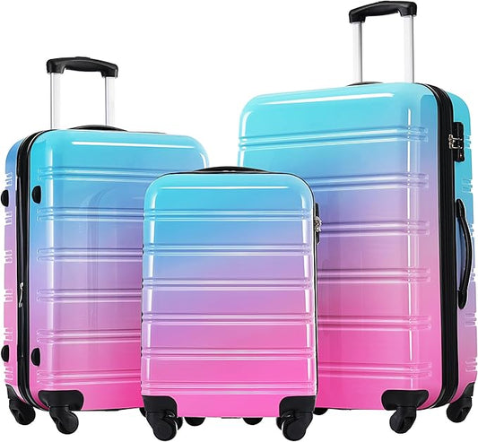 Hardshell Luggage Sets 3 Piece Gradient Color Expandable Suitcase with Spinner Wheels and TSA Lock