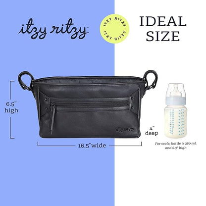 Itzy Ritzy Adjustable Stroller Caddy and Organizer Bag Featuring Front Zippered Pocket, 2 Built-In Interior Pockets & Adjustable Straps to Fit Nearly Any Stroller (Black)