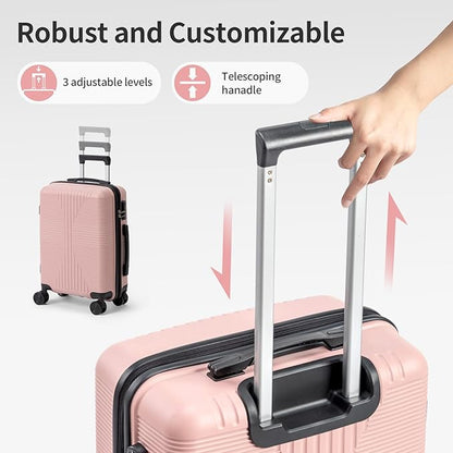 Karl home Luggage Sets 5 Piece, PP Hard Case Suitcase Set with Built-in Lock Spinner Wheels, Lightweight Durable Carry on Luggage for Business Travel - Rose Gold (12/16/20/24/28")