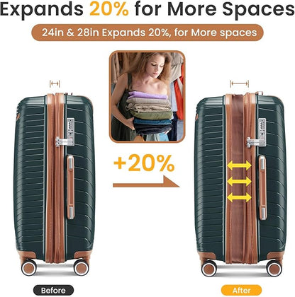 Merax Luggage 4 Piece Set Hardside Expandable Suitcase Set with Case,Travel Luggagewith Spinner Wheels,Airplane Approved Carry On Luggage Sets,Army Green,14/20/24/28