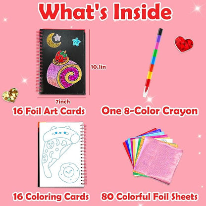 FUNNYB&G Foil Art Craft for Kids - Christmas Crafts Gift Party Favors Stocking Stuffers for Kids Fun Art Supplies Creative Birthday Gift Travel Toys for Girls Boys 4 5 6 7 8 9 Years Old (Food)