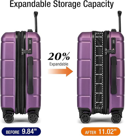 KYME Carry On Luggage 22x14x9 Airline Approved with TSA Lock Hardshell Expandable 20 Inch Luggage Carry On Suitcase with Wheels Small Travel Rolling Luggage with Cup Holder for Women Dark Purple