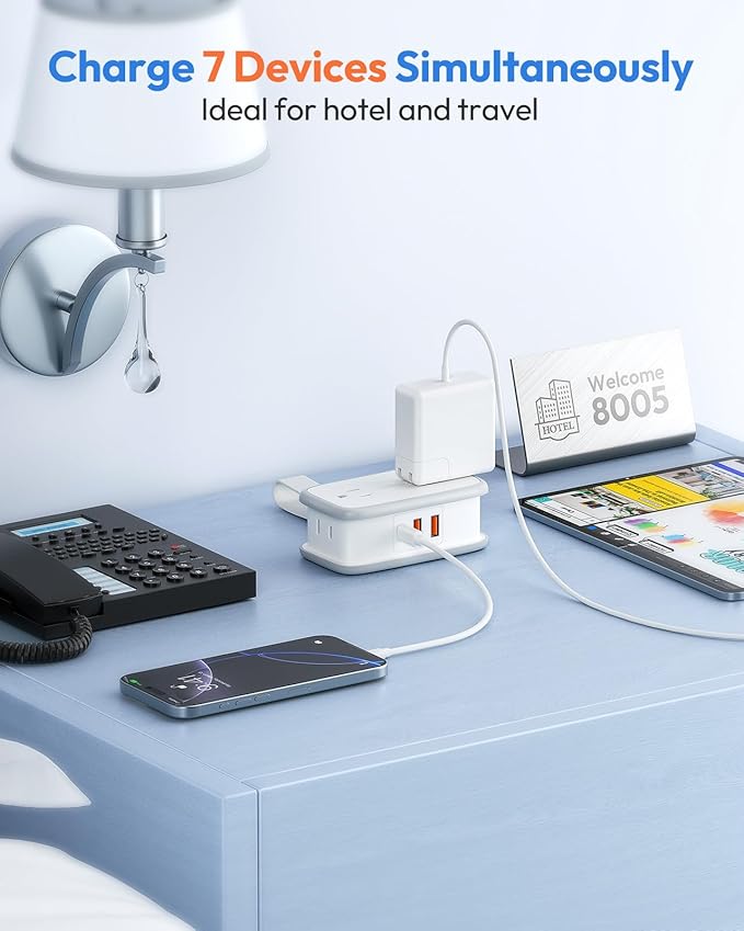 NTONPOWER 20W Travel Power Strip, Travel Essentials 4 Outlets 3 USB(1 USB-C) with 4FT Wrapped Extension Cord Flat Plug, Vacation Essentials for Hotel Travel Camping Cruise Essentials 2025, White