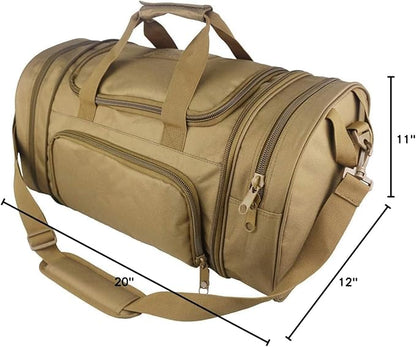 Tactical Travel Duffle Bag with Shoes Compartment Weekender Bags Carry On Overnight Bag For Men and Women Gym Sports Tote Pocket