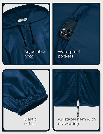 COOFANDY Mens Packable Rain Jacket Lightweight Waterproof Raincoat with Hood Outdoor Rain Gear Travel Hiking Cycling