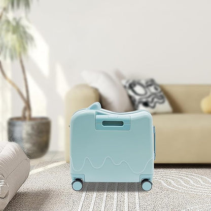 Kids Ride-On Suitcase, 18" Rolling Luggage With Lock, Carry on Hardside Trolly Case for Short Trips, Study Tours, Outings, Sky Blue