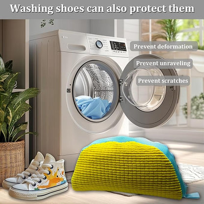 Laundry Shoe Bag, 2PCS Reusable Durable Zipper Shoe Bag for Washing Machine, Sneaker Tennis Shoe Washing Bag for Washer and Dryer, 360° All-Round Cleaning,for All Shoe Types and Sizes (Yellow)
