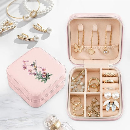 MAYCARI Jewelry Box with Cute Pink Floral Hummingbird Design, PU Leather Jewelry Travel Organizer Case-Rings/Earrings/Necklace Storage Box for Women Birthday Mom Friends Her Bridesmaids Girls s