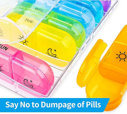 ZIKEE Weekly Pill Organizer 3 Times a Day, Compact Pill Box 7 Day with Roomy Pill Case and Sturdy Design for Managing Your Vitamins, Fish Oils, Supplements and Medications