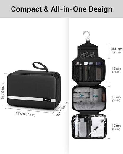 Maliton Toiletry Bag for Men & Women Travel Toiletry Bag Hanging Toiletry Bag Hygiene Organizer with 4 Compartments Waterproof Bathroom Shower Bag Large Toiletries Travel Bag(Black)