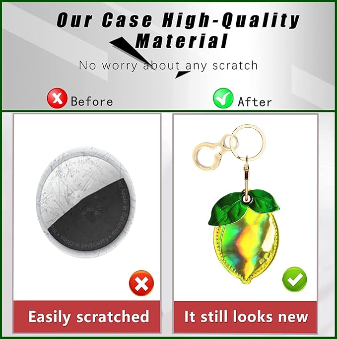 Shiny Leather Charm Keychain Holder Case Compatible with AirTag,Cute Protective Cover with Keyring,Anti-Scratch Finder GPS Tracker Case for Wallet Keys,Bag,Pets(Lemon)