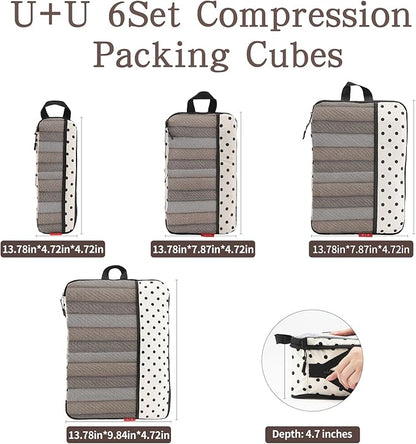 U+U 4 Set Compression Packing Cubes - Ultralight Travel Organizers, Space-Saving Suitcase Organizer, Expandable Packing Cubes for Travel, Business Trip and Family Vacation (Polka Dot)