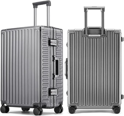 ROAMING Zipperless Luggage 22 Inch with Aluminum Frame, Polycarbonate Trunk-Medium Lightweight Hard Shell Suitcase with Spinner Wheels, Metal Travel Luggage with Double Tsa Locks, gray