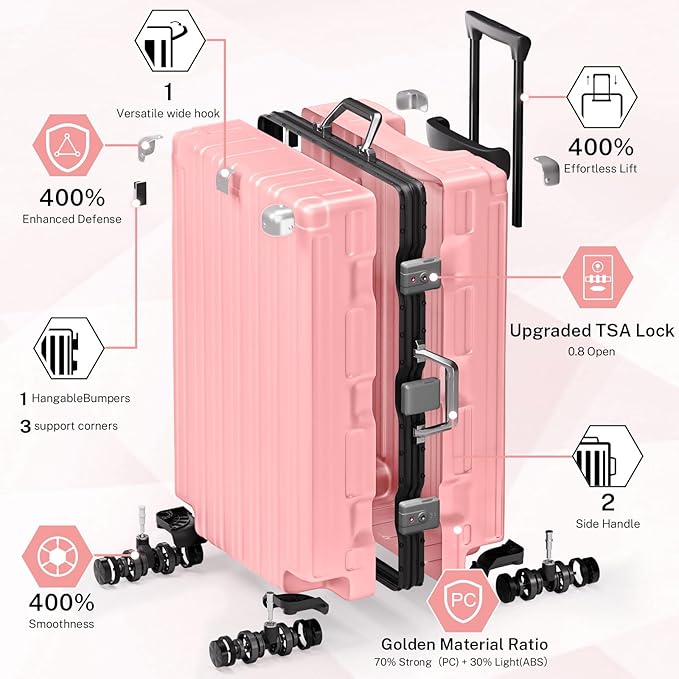 Krute Aluminum Frame Luggage 28 Inch Checked Suitcase with Spinner Wheels TSA Approved No Zipper Hard Shell Luggage PC+ABS Travel Suitcase