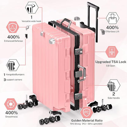 Krute Aluminum Frame Luggage 28 Inch Checked Suitcase with Spinner Wheels TSA Approved No Zipper Hard Shell Luggage PC+ABS Travel Suitcase