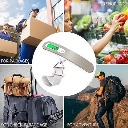 Rechargeable Digital Travel Scale with Strap for Luggage Suitcase Baggage Weighing, Weight Max up to 110 Lbs/50kg & LCD Display Screen Design,USB Type-C Port (Silver)