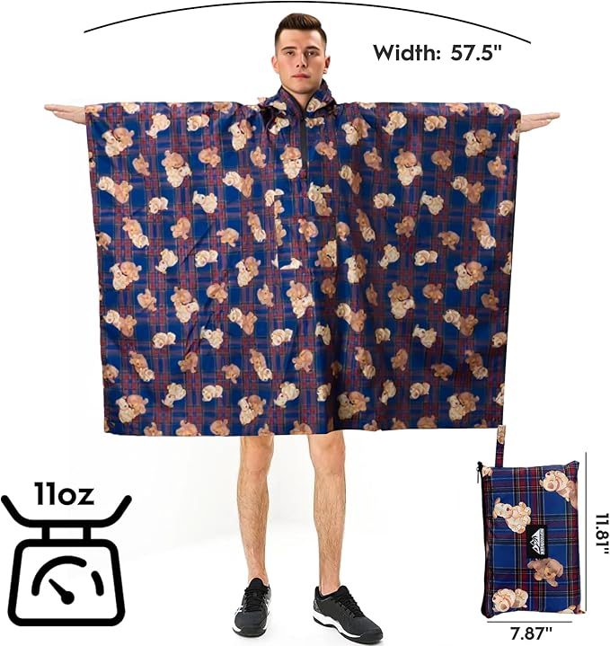 Bruvoalon 3-in-1 Rain Poncho with 1/4 Zip & Chest Pocket, Waterproof, Sunshade, Ground Mat for Adults & Youth Emergency