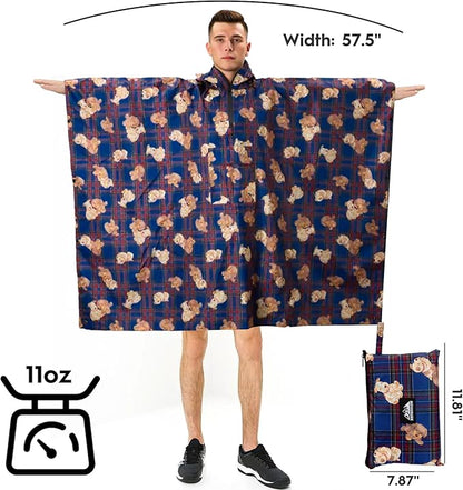 Bruvoalon 3-in-1 Rain Poncho with 1/4 Zip & Chest Pocket, Waterproof, Sunshade, Ground Mat for Adults & Youth Emergency