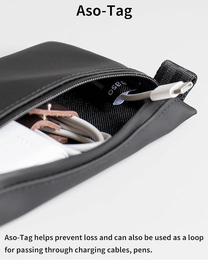 Water-Resistant Zipper Pouch, Made in Japan, Compact Organizer for Cords & Essentials, Multipurpose Bag for Cosmetics, Travel Accessories & Toiletries, Eco & Durable Materials, TOFTPOUCH, Small, Black