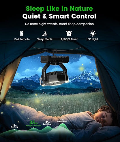 Misting Fan - Portable Battery Powered Fans with 9oz Water Tank, Light, Hook - Rechargeable, 120H Cooling, Last 5H Mist, 4 Speed, Sleep Mode - Outdoor Fan, for Camping, Travel Essentials