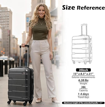 Coolife Luggage PC+ABS Hardshell Suitcase with TSA Lock, Spinner Carry On Lightweight（Charcoal, 20in）