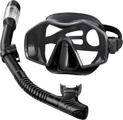 Snorkeling Gear for Adults,Dry-Top Snorkel Mask Set with Tempered Glass,Anti-Fog & Anti-Leak Panoramic Swim Mask,Adjustable Snorkel Kit with Carry Bag for Scuba Diving,Swimming,Travel