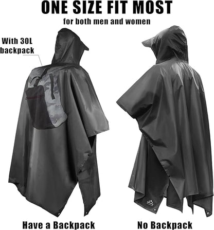 Coralrain Hooded Rain Poncho Lightweight Waterproof Unisex Raincoat Jacket with Pocket for Men Women Adult