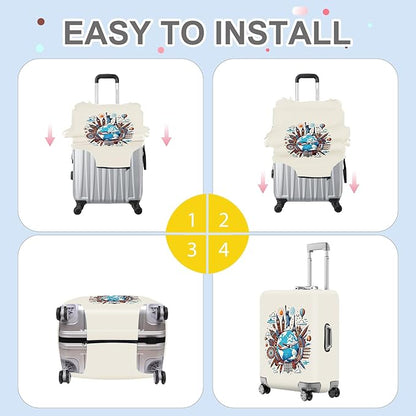 ANNA QUEEN Travel Around the World Luggage Cover, Colorful Landmark Suitcase Protector with Airplane & Globe Design, Stretchable, Washable Travel Sleeve for 28-30 Inch Luggage