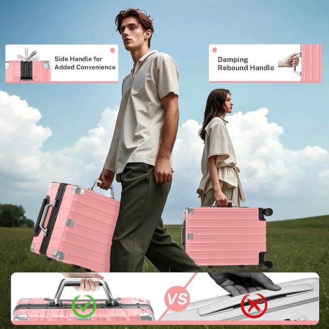 Krute Aluminum Frame Luggage 28 Inch Checked Suitcase with Spinner Wheels TSA Approved No Zipper Hard Shell Luggage PC+ABS Travel Suitcase