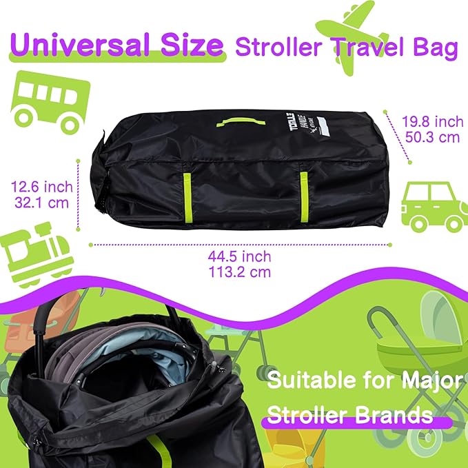 TOMULE Gate Check Stroller Bag for Airplane Travel,Waterproof Stroller Cover for Airplane Travel XL,Double Stroller Travel Bag for Airplane Padded(fits All Stroller, Black)