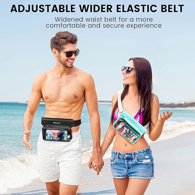Niveaya IPX8 Waterproof Fanny Pack - 2 Pack, Floating Dry Bag Pouch, Phone Waterproof Waist Pouch Dry Bag, Beach, Kayaking, Swimming, Boat Essentials, for iPhone 17/16/15/14/13/12 Pro Max up to 9.5"